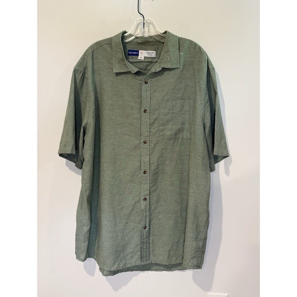 Old Navy Everyday Shirt Linen Cotton Blend Short Sleeve Button-Up Green XXL Tall